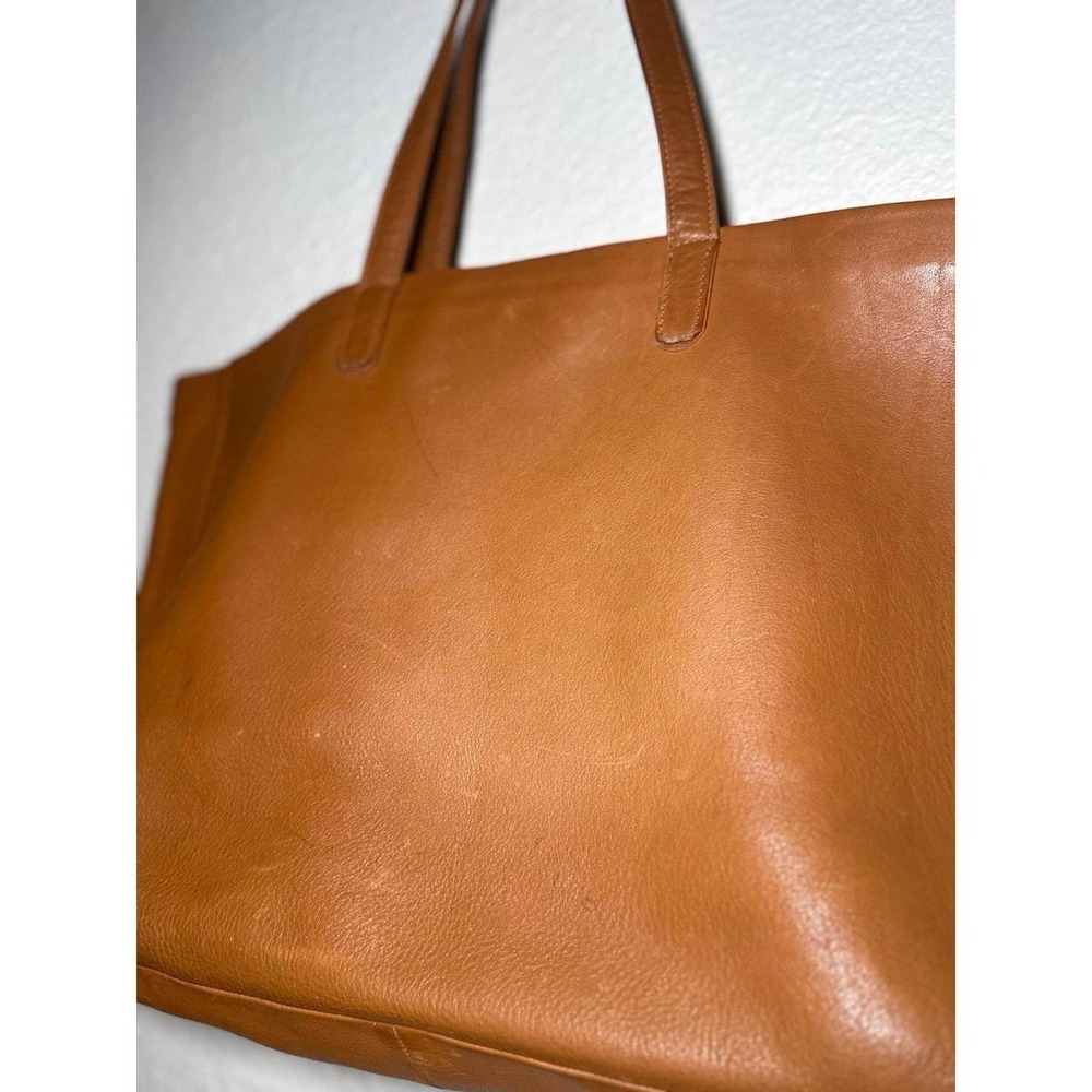 Baggu Deadstock Leather Wide Shopper Tote in Caramel - Picture 4 of 5